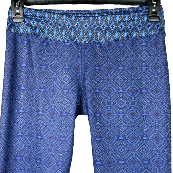 prAna Large Roxanne Capri Leggings Activewear Geometric Stretch Mid-Rise Blue - Picture 2 of 6
